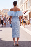 Butter Yellow Floral Maxi Beaded Sheath Wedding Guest Dress with Ruffles