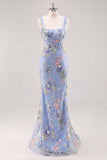 Sparkly Pink Long Floral Mermaid Beaded Formal Dress
