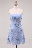Sparkly Pink Floral Beaded Strapless A Line Short Homecoming Dress