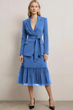 Dark Purple 2 Piece Notched Lapel Midi Business Suits with Sash
