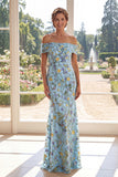 Mermaid Long Off the Shoulder Green Floral Mother of the Bride Dress