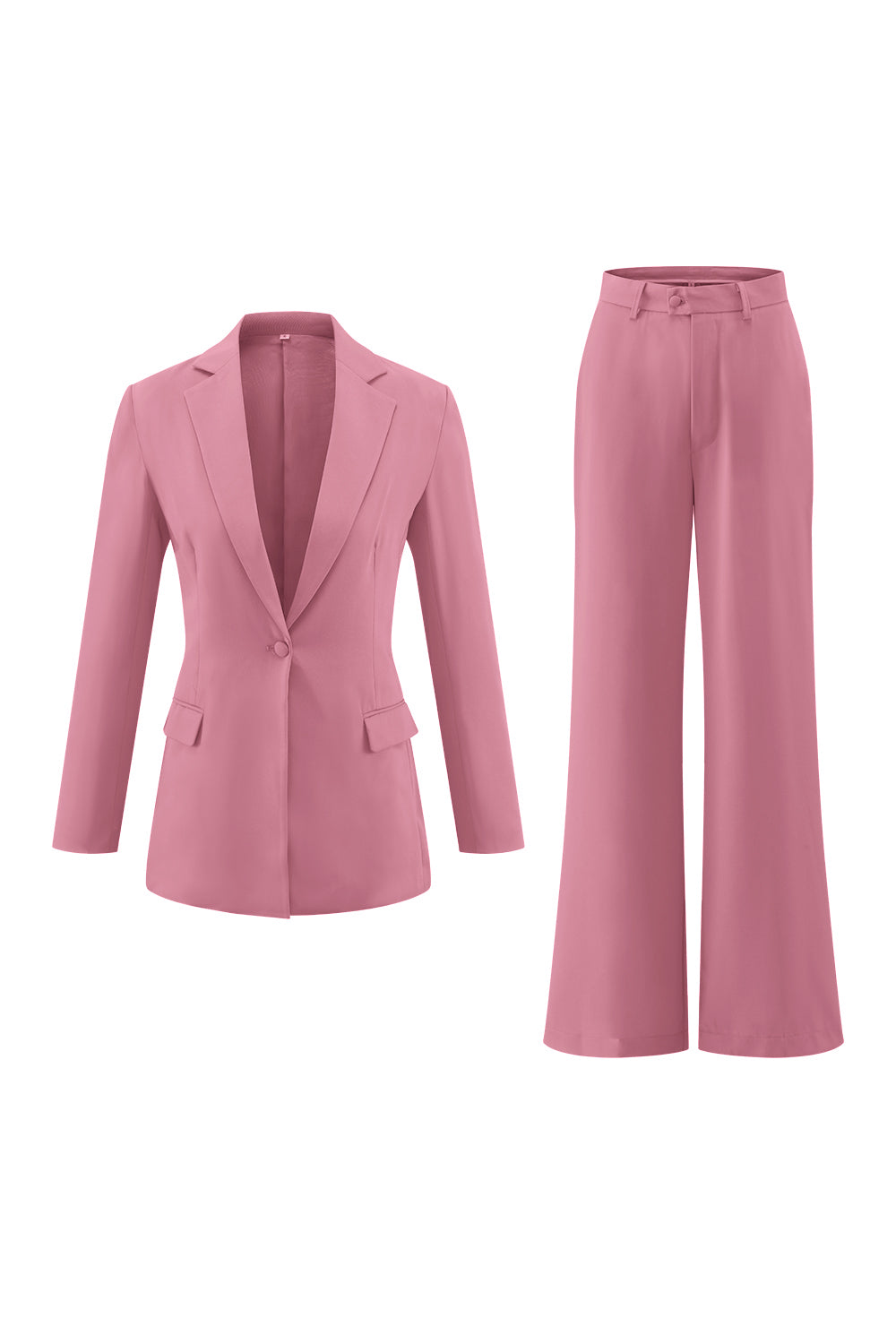 Fuchsia 2 Piece Satin Long Sleeves Business Suits with Pockets