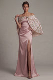 Long Sparkly Champagne Sequin Mermaid Mother of the Bride Dress with Cape