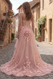 A Line Yellow Corset Floral Strapless High-Low Prom Dress with Ruffles