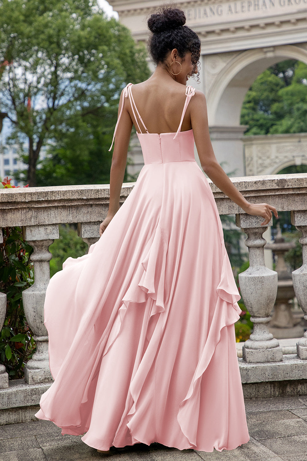 Zapakasa Women Matcha Chiffon Bridesmaid Dress with Ruffles A Line Spaghetti Straps Wedding Party Dress Zapakasa Women Matcha Chiffon Bridesmaid Dress with Ruffles A Line Spaghetti Straps Wedding Party Dress