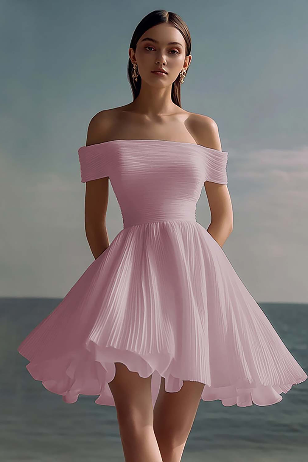 ZAPAKASA Women White A Line Chiffon Mini Graduation Dress Ruffled Pleated Off the Shoulder Little Ruched White Dress ZAPAKASA Women White A Line Chiffon Mini Graduation Dress Ruffled Pleated Off the Shoulder Little Ruched White Dress