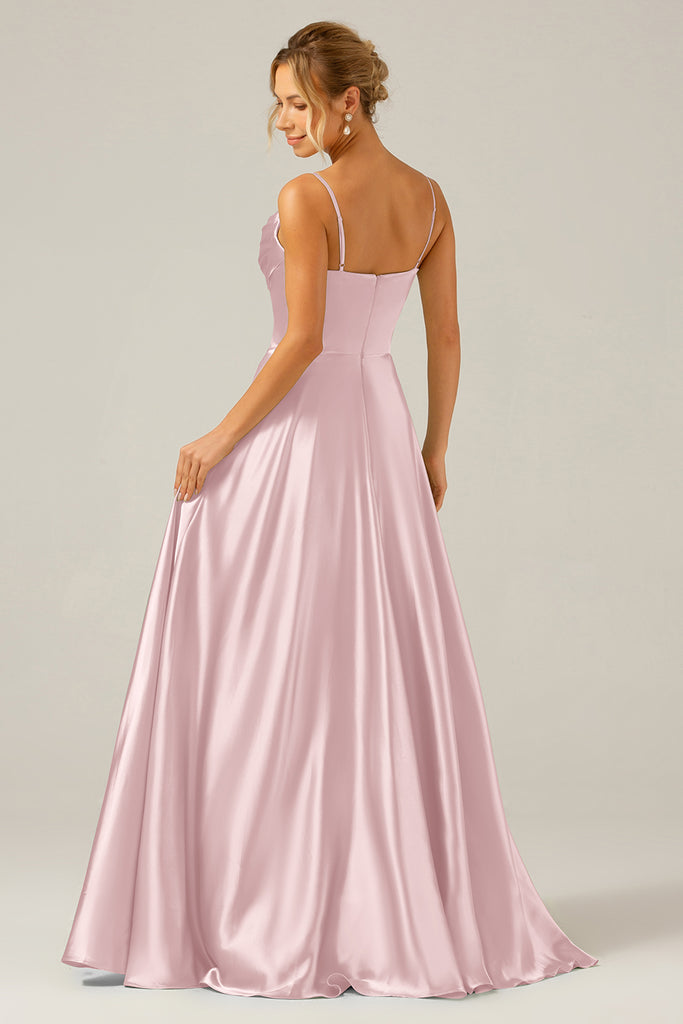 Elegant A-Line Bow Satin Dress with Pearl Dusty Sage