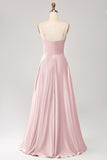 Dusty Sage A Line Cowl Neck Satin Long Prom Dress with Pleated