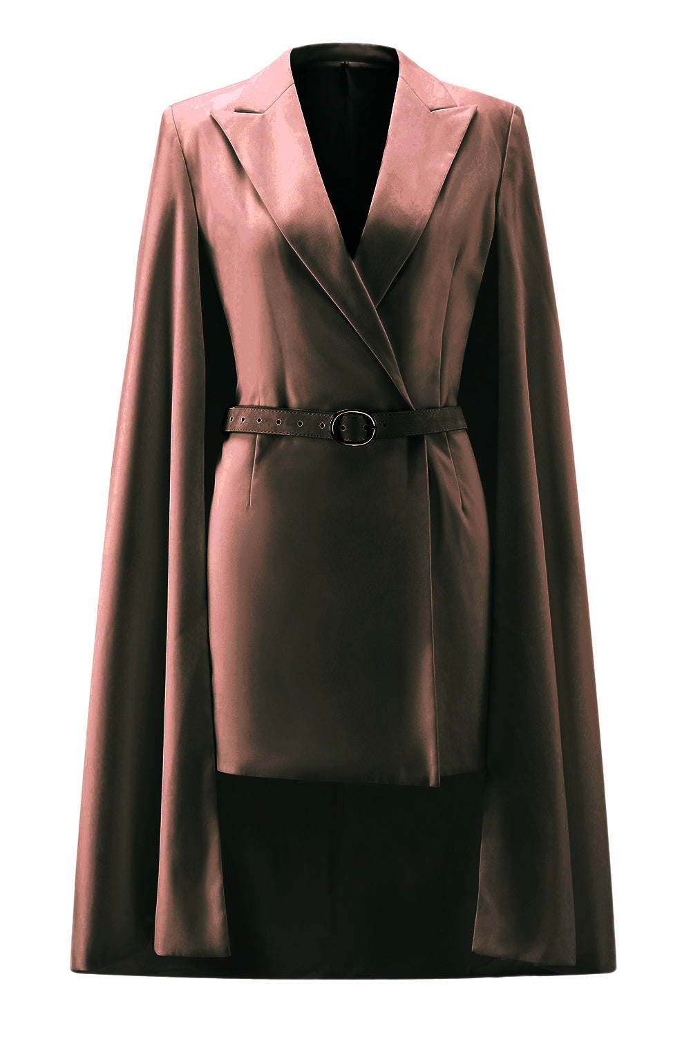White Satin Peak Lapel Cape Short Work Blazer Dress with Belts