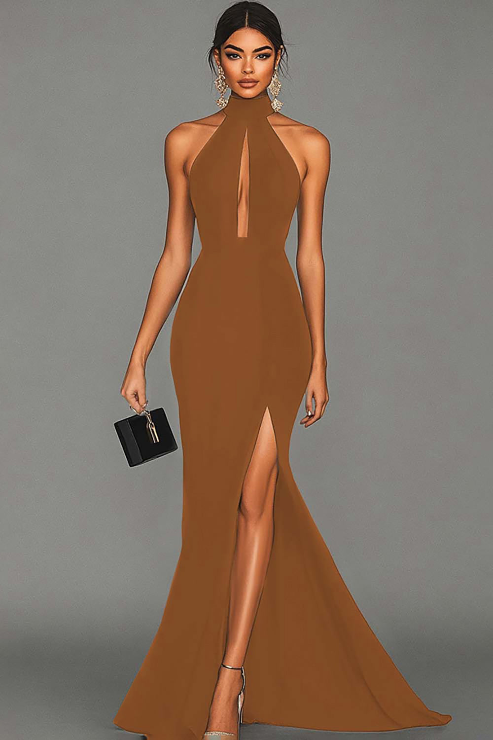 Black Mermaid Halter Neck Satin Long Formal Dress
