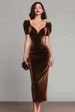 Burgundy Velvet Sheath Long Holiday Party Dress