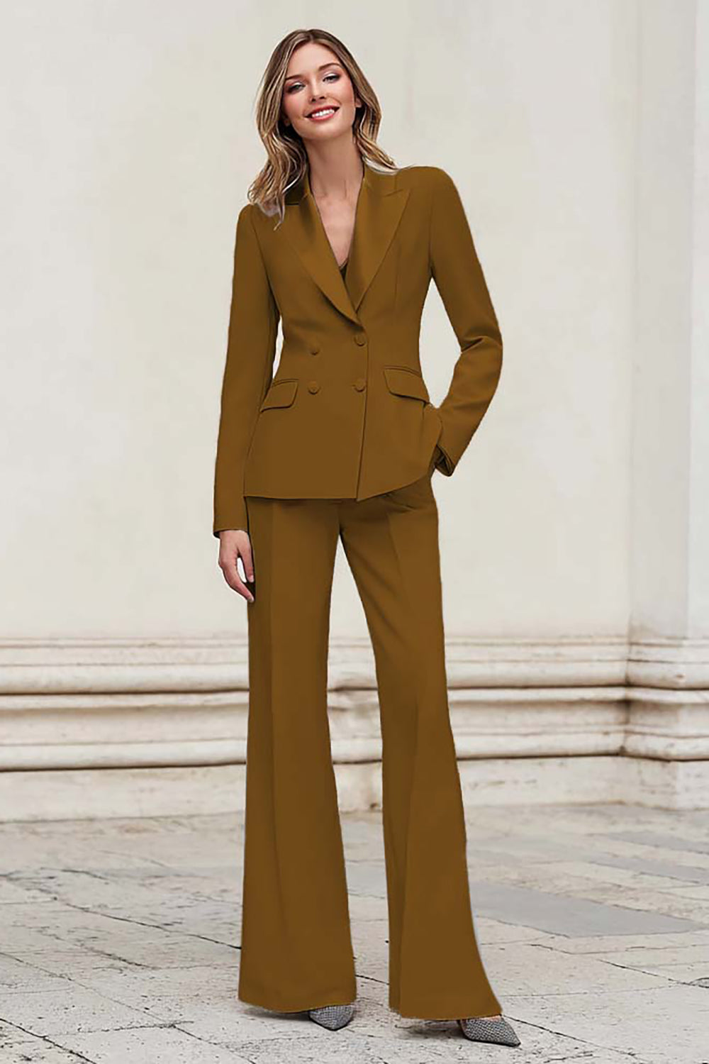 Silver Notched Lapel Double Breasted 2 Piece Women Prom Suits