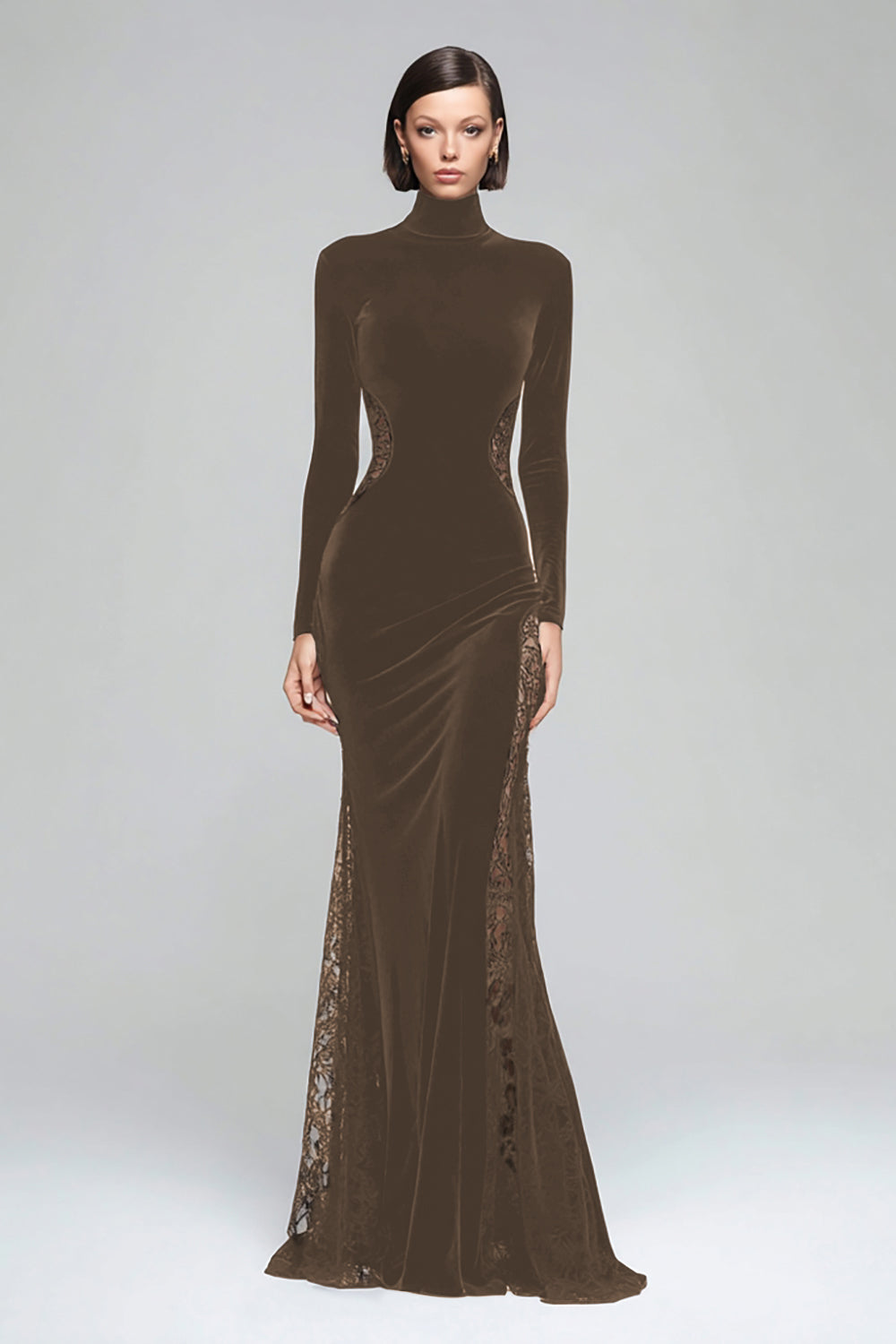 Zapakasa Women Black Velvet Maxi Formal Dress Mermaid High Neck Holiday Party Dress with Lace Zapakasa Women Black Velvet Maxi Formal Dress Mermaid High Neck Holiday Party Dress with Lace