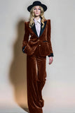 Burgundy 2 Piece Velvet Peak Lapel Long Sleeves Prom Suits
