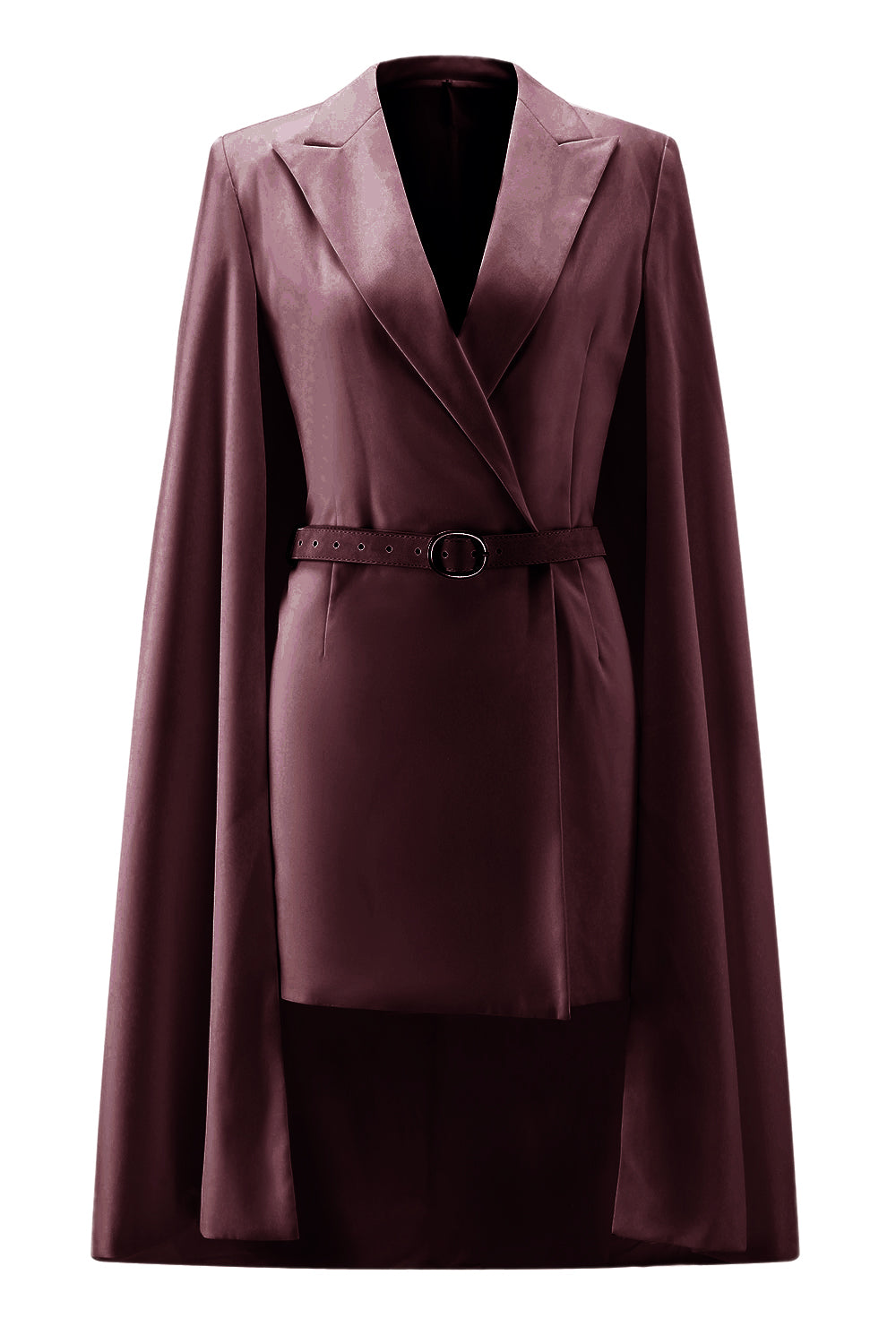 White Satin Peak Lapel Cape Short Work Blazer Dress with Belts