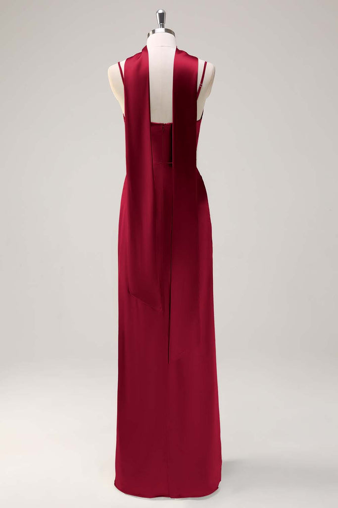 Sheath Spaghetti Straps Square Neck Sexy Dresses with Slit Rust