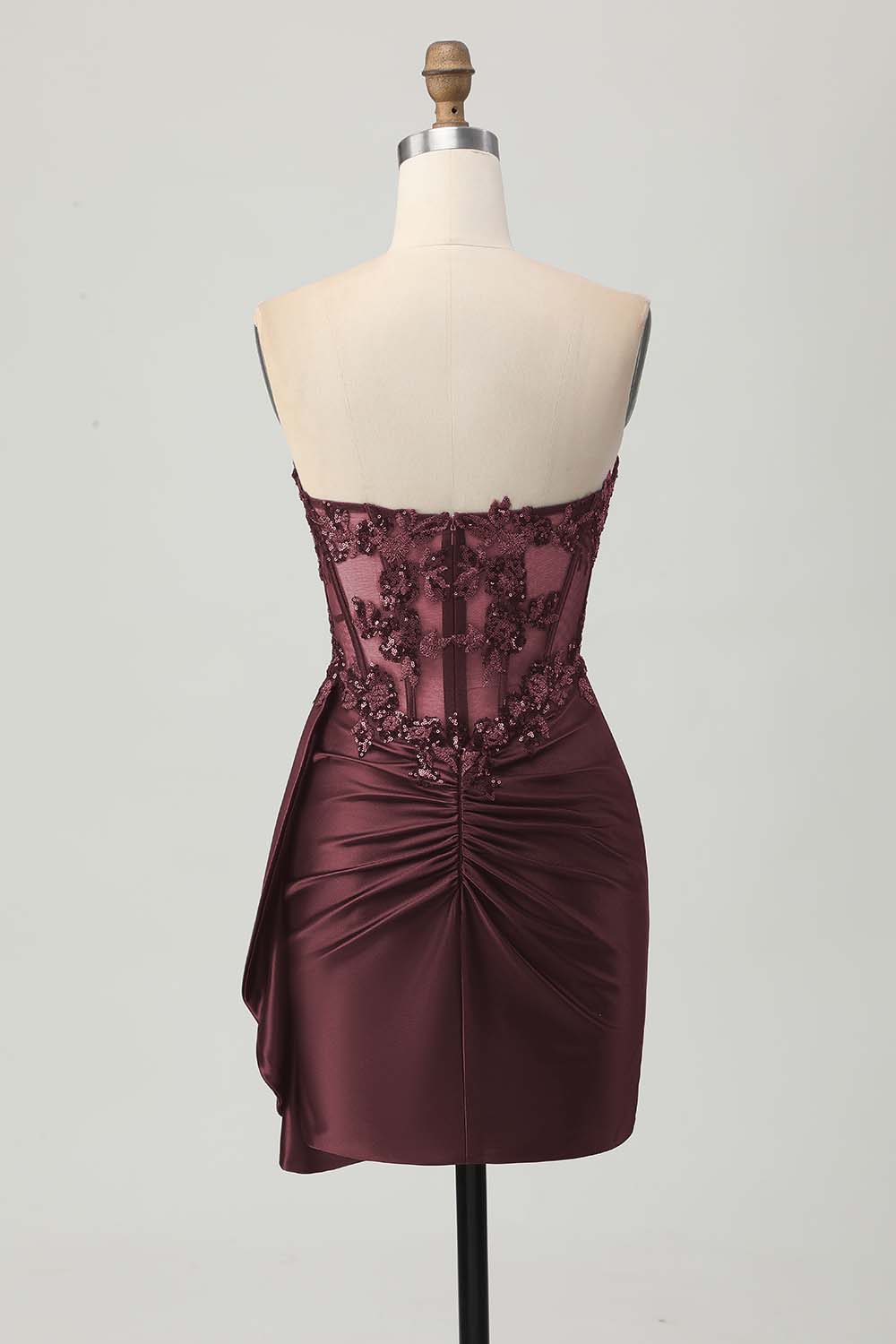 Sparkly Burgudny Corset Tight Short Homecoming Dress with Sequins