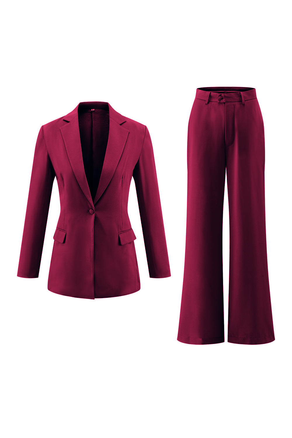 Fuchsia 2 Piece Satin Long Sleeves Business Suits with Pockets
