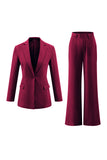 Fuchsia 2 Piece Satin Long Sleeves Business Suits with Pockets