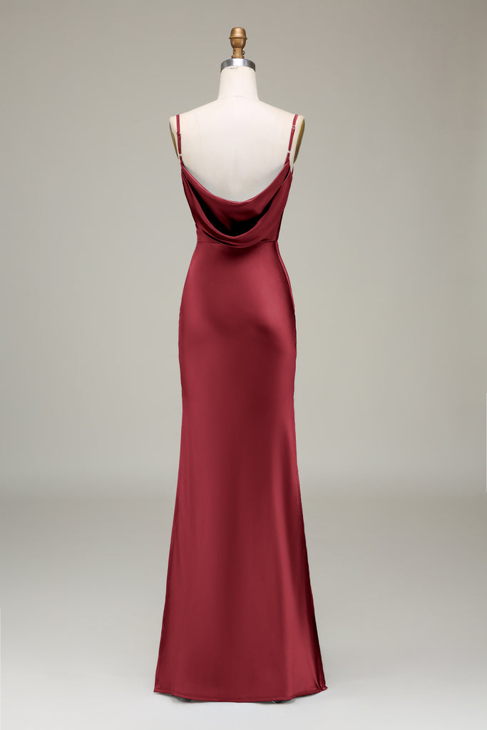Elegant Sheath Spaghetti Straps Soft Satin Sexy Dresses with Slit Ocean Blue