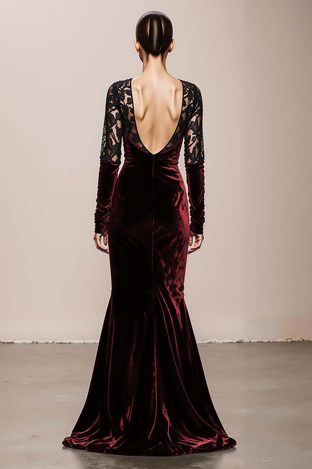 Dark Green V-Neck Velvet Mermaid Long Formal Dress with Lace