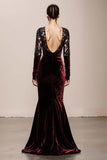 Dark Green V-Neck Velvet Mermaid Long Formal Dress with Lace