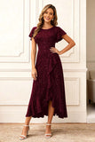 Black Round Neck Midi Glitter Holiday Party Dress with Sleeves