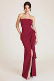 Sky Blue Square Neck Long Sheath Wedding Guest Dress with Slit