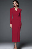 Simple Ivory Pencil Shawl Lapel Long Blazer Dress with Sleeves