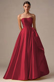 Ball Gown Yellow Strapless Pleated Long Prom Dress