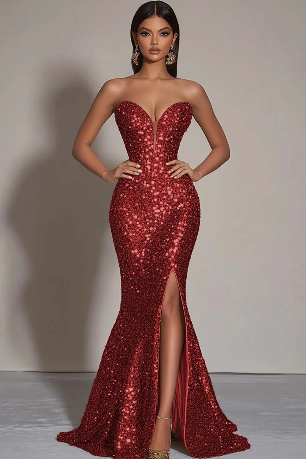 ZAPAKASA Women Sparkly Gold Mermaid Long Sequins Strapless Formal Dress with Slit Sweetheart Party Dress ZAPAKASA Women Sparkly Gold Mermaid Long Sequins Strapless Formal Dress with Slit Sweetheart Party Dress