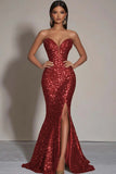 Sparkly Gold Mermaid Long Sequins Formal Dress with Slit