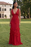 Butter Yellow Sheath V-Neck Floral Long Wedding Guest Dress