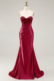 Sparkly Red Sweetheart Mermaid Long Prom Dress with Sequins