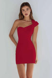Ivory Satin One Shoulder Short Tight Graduation Dress