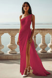 Ivory Chiffon One Shoulder Beach Maxi Engagement Dress with Slit