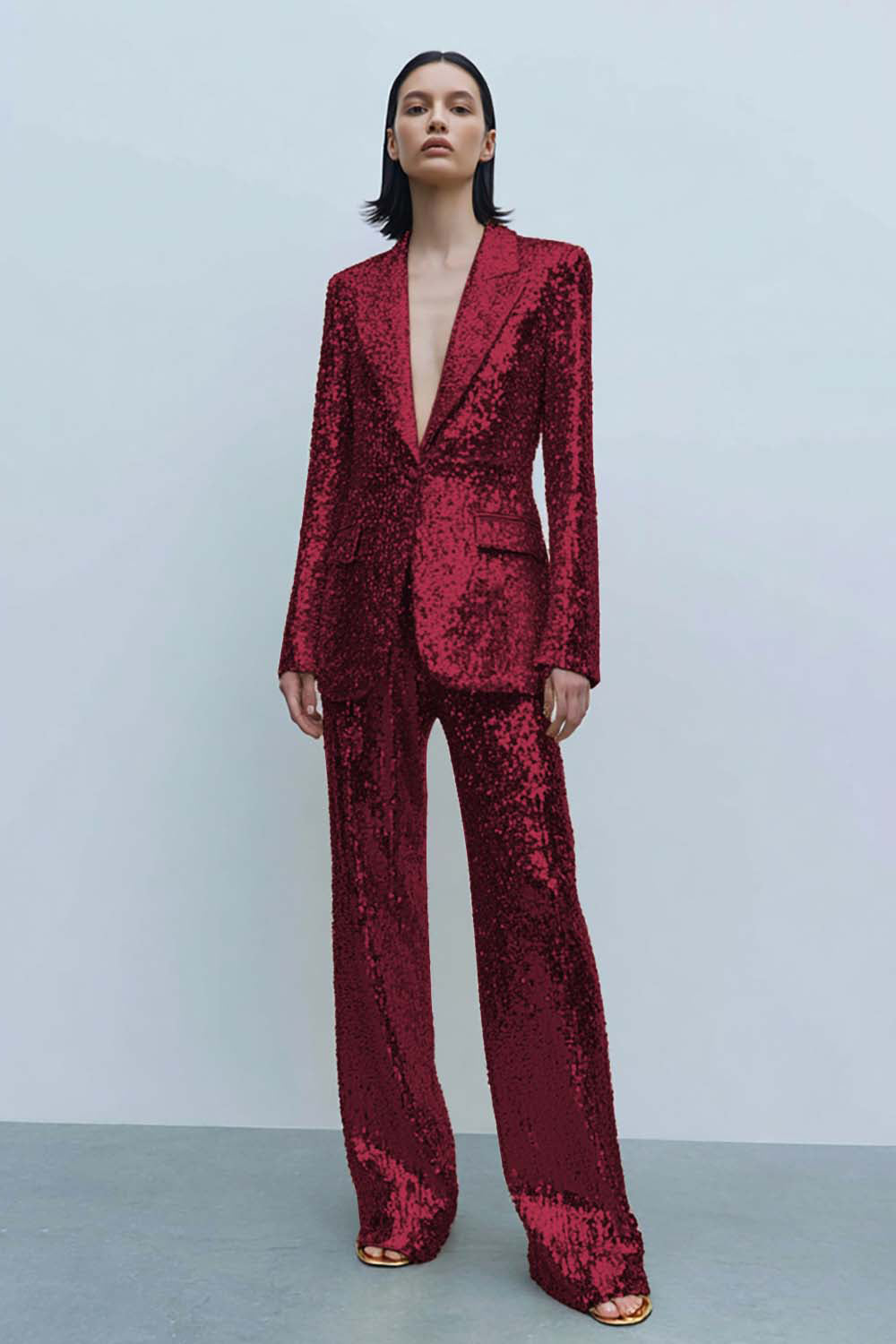2 Piece Sparkly Gold Sequins Women Prom Suits with Pockets