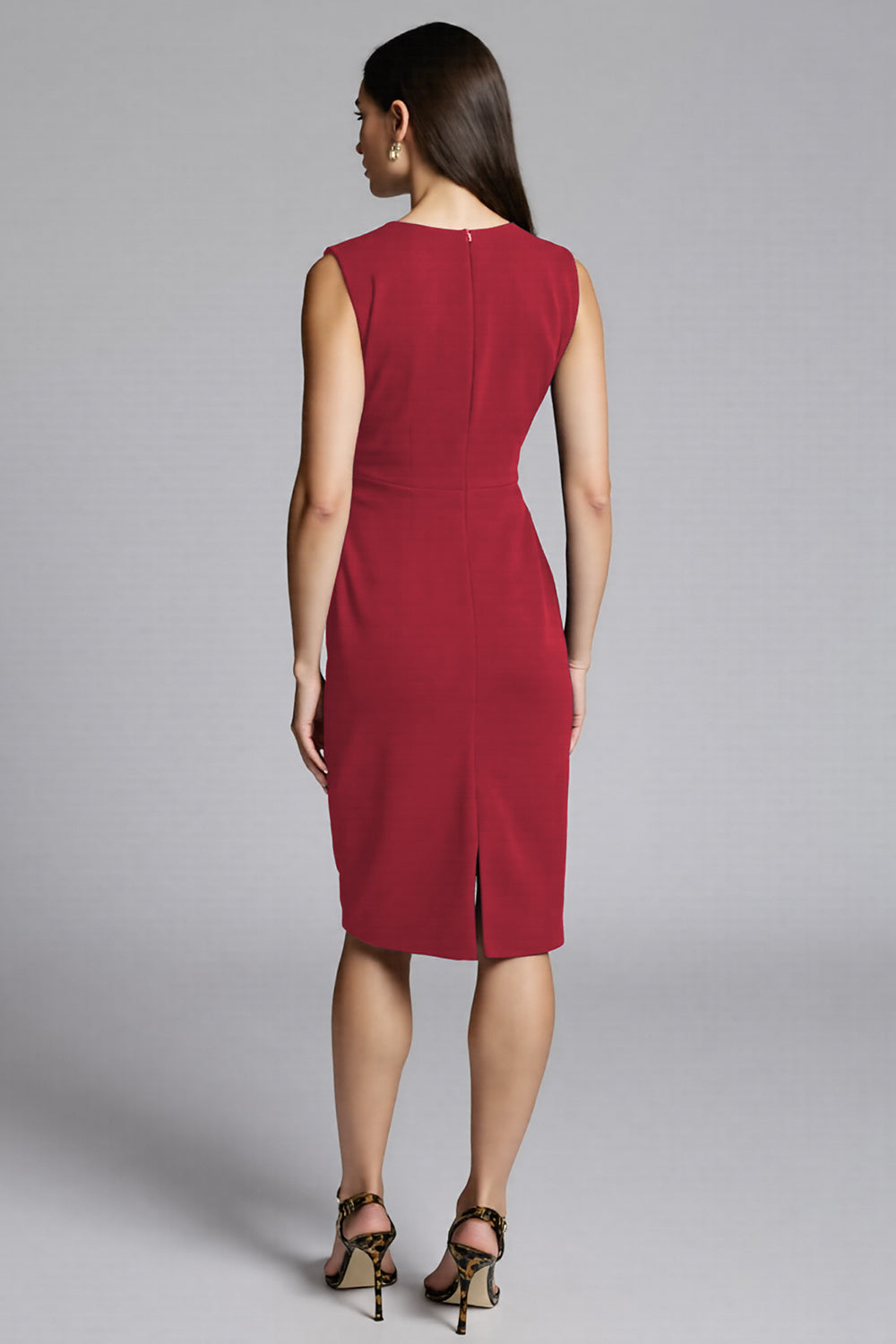 Royal Blue Satin Bodycon V-Neck Midi Work Dress