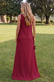 Blue A Line High Neck Floral Long Wedding Guest Dress