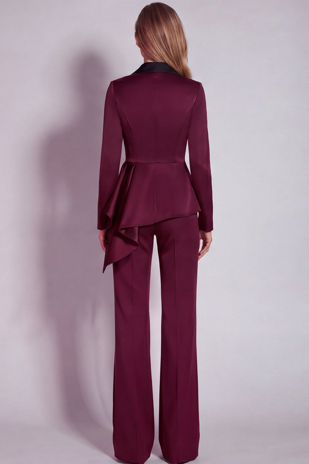 Notched Lapel Burgundy 2 Piece Business Suits with Sash