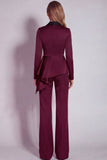 Notched Lapel Burgundy 2 Piece Business Suits with Sash