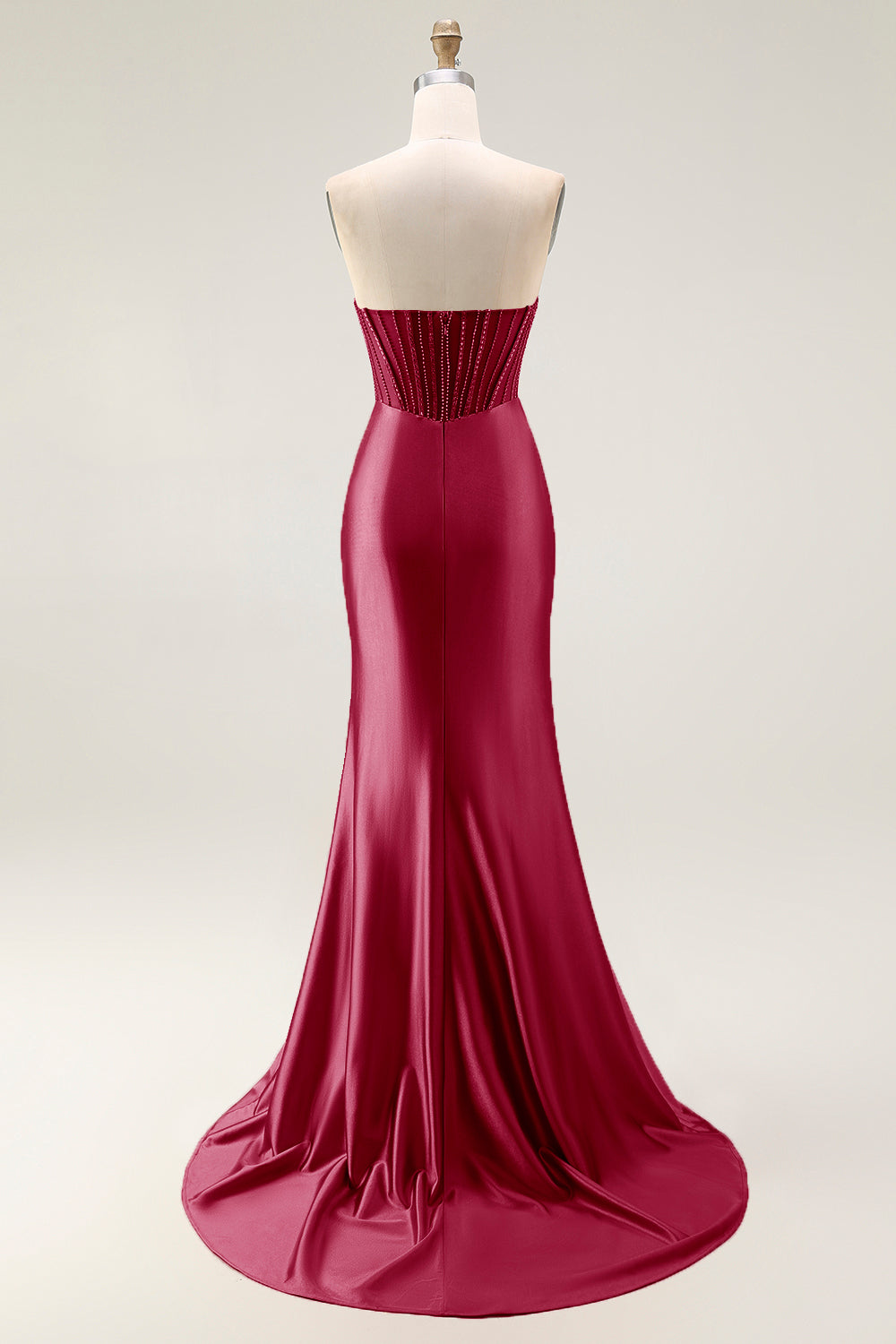 Sparkly Blush Mermaid Strapless Satin Long Prom Dress with Slit
