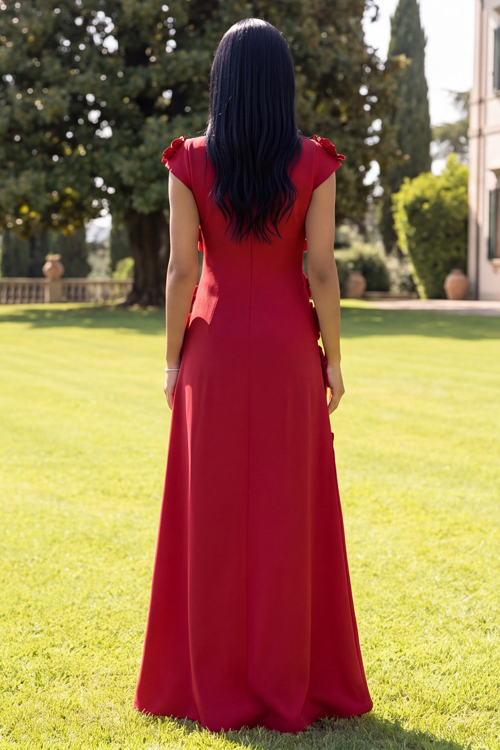Butter Yellow A Line Round Neck Floral Long Wedding Guest Dress with Sleeves