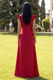 Butter Yellow A Line Round Neck Floral Long Wedding Guest Dress with Sleeves