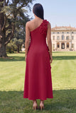 Floral Hot Pink One Shoulder A Line Maxi Wedding Guest Dress