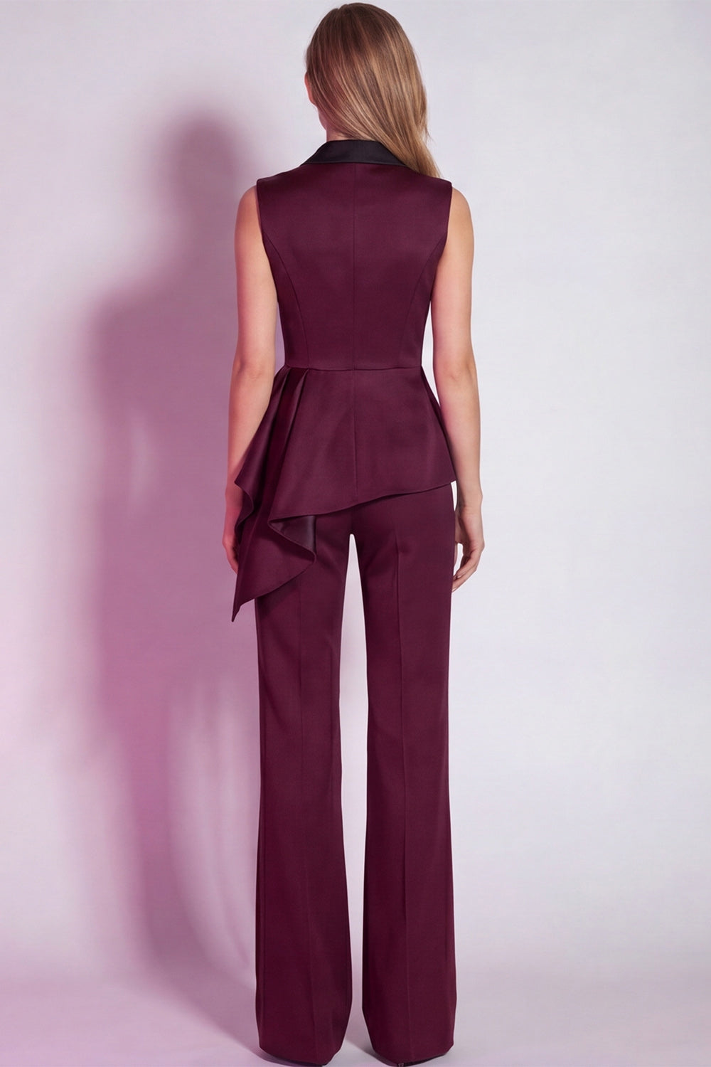 Burgundy 2 Piece Notched Lapel Business Suits with Sash