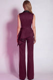 Burgundy 2 Piece Notched Lapel Business Suits with Sash