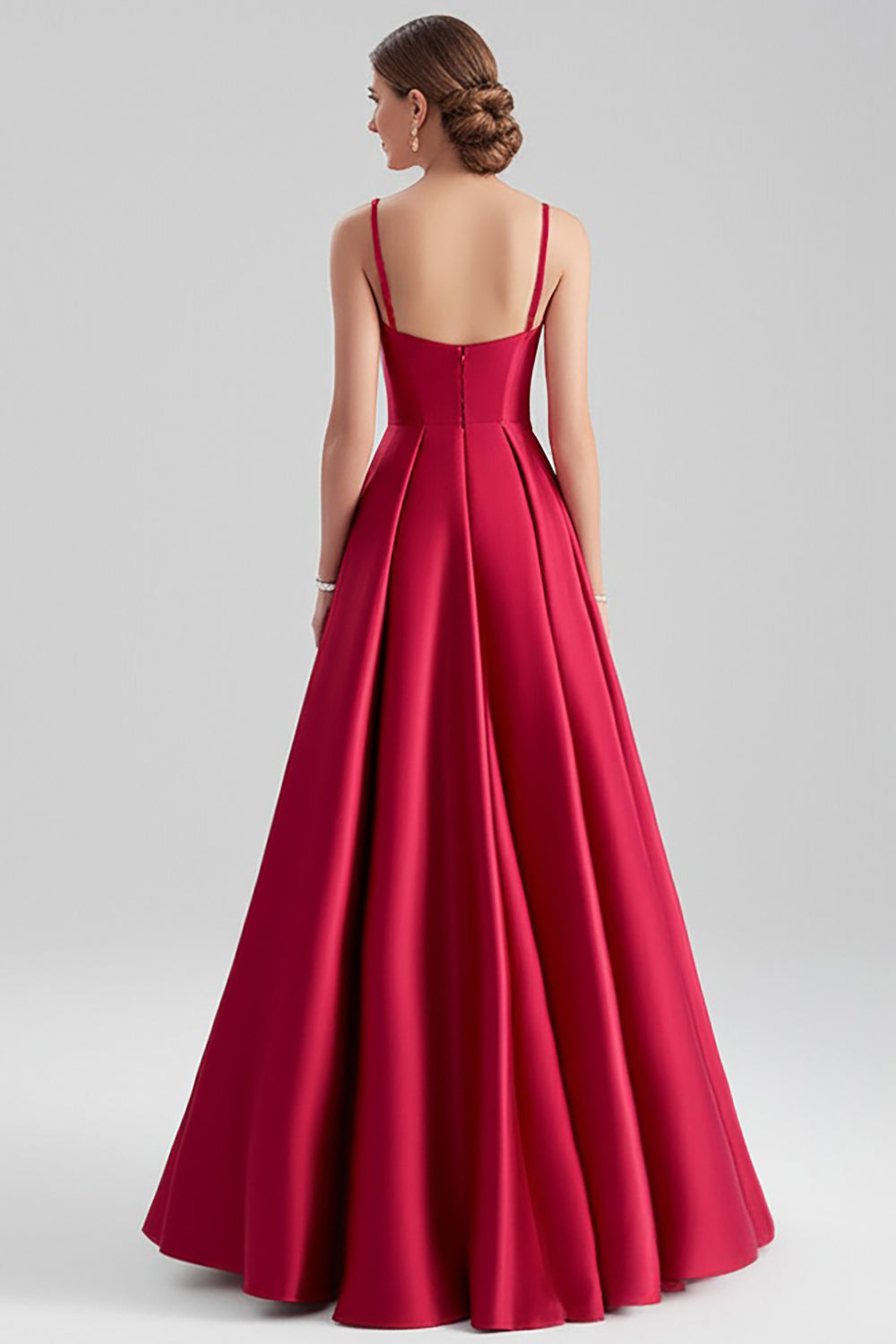 Black Satin A Line Spaghetti Straps Long Formal Dress
