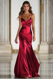 Dark Green Spaghetti Straps Mermaid Satin Long Military Ball Dress