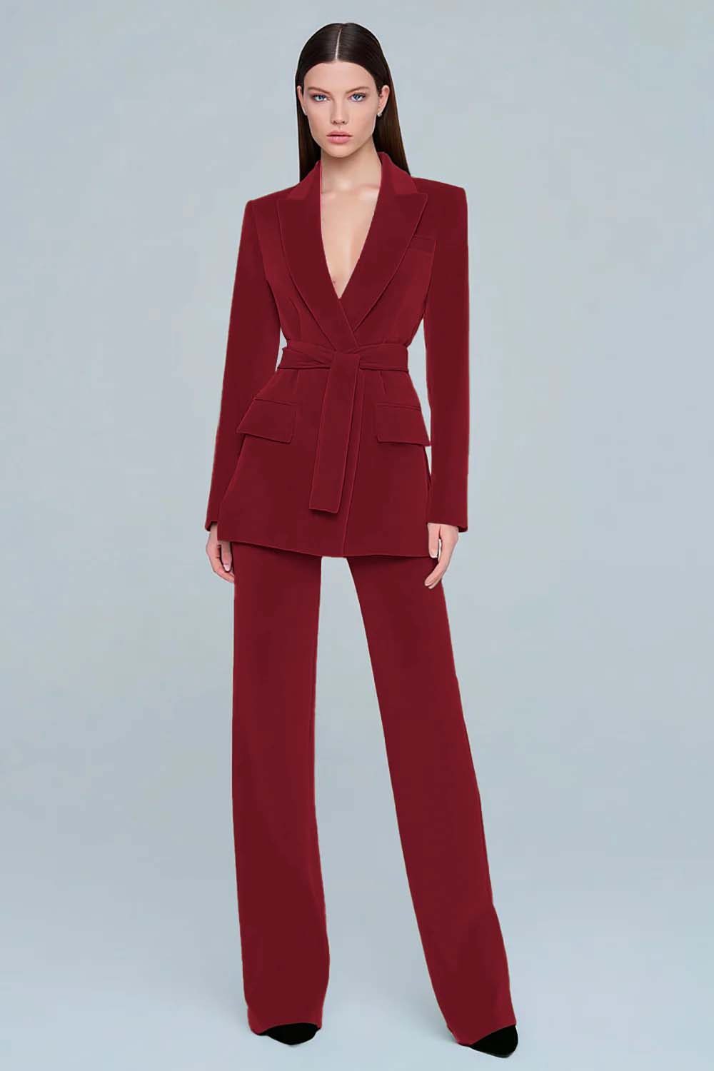 Dark Green Velvet 2 Piece Peak Lapel Long Sleeves Prom Suits with Sash